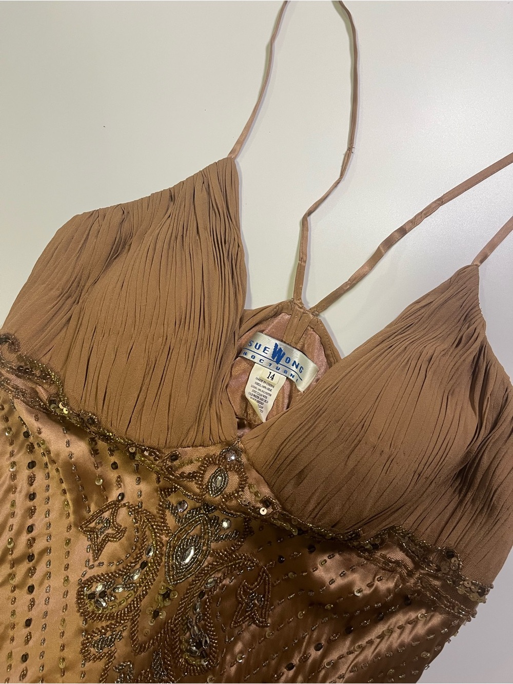 vintage sue wong blush pink beaded maxi dress - Picture 4 of 4